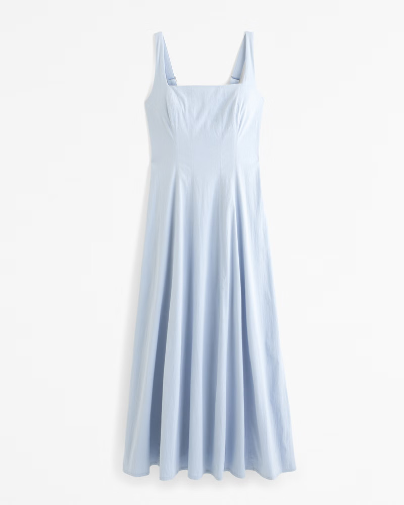 Abercrombie & Fitch Women's Fit & Flare Stretch Midi Dress in Light Blue - Size XXS | Abercrombie & Fitch (US)