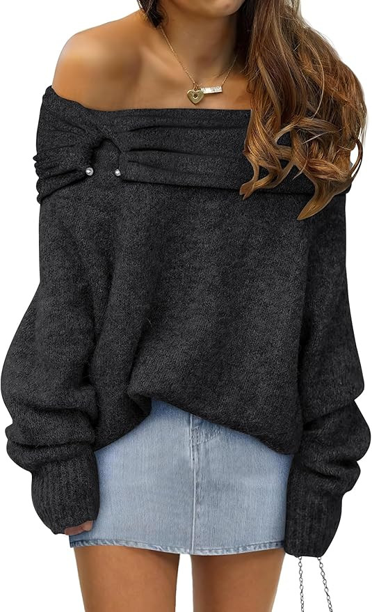 ANRABESS Womens Off The Shoulder Sweater Long Sleeve Casual Loose 2025 Fall Pullover Sweaters Top... | Amazon (US)