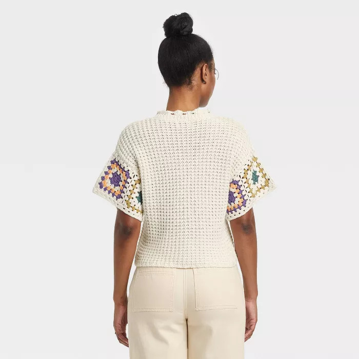 Women's Short Sleeve Crewneck Crochet Pullover Sweater - Universal Thread™ | Target