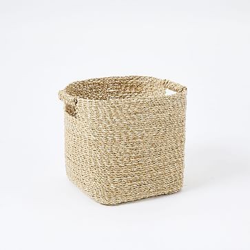 Metallic Woven Storage Basket, Gold, Square | West Elm (US)