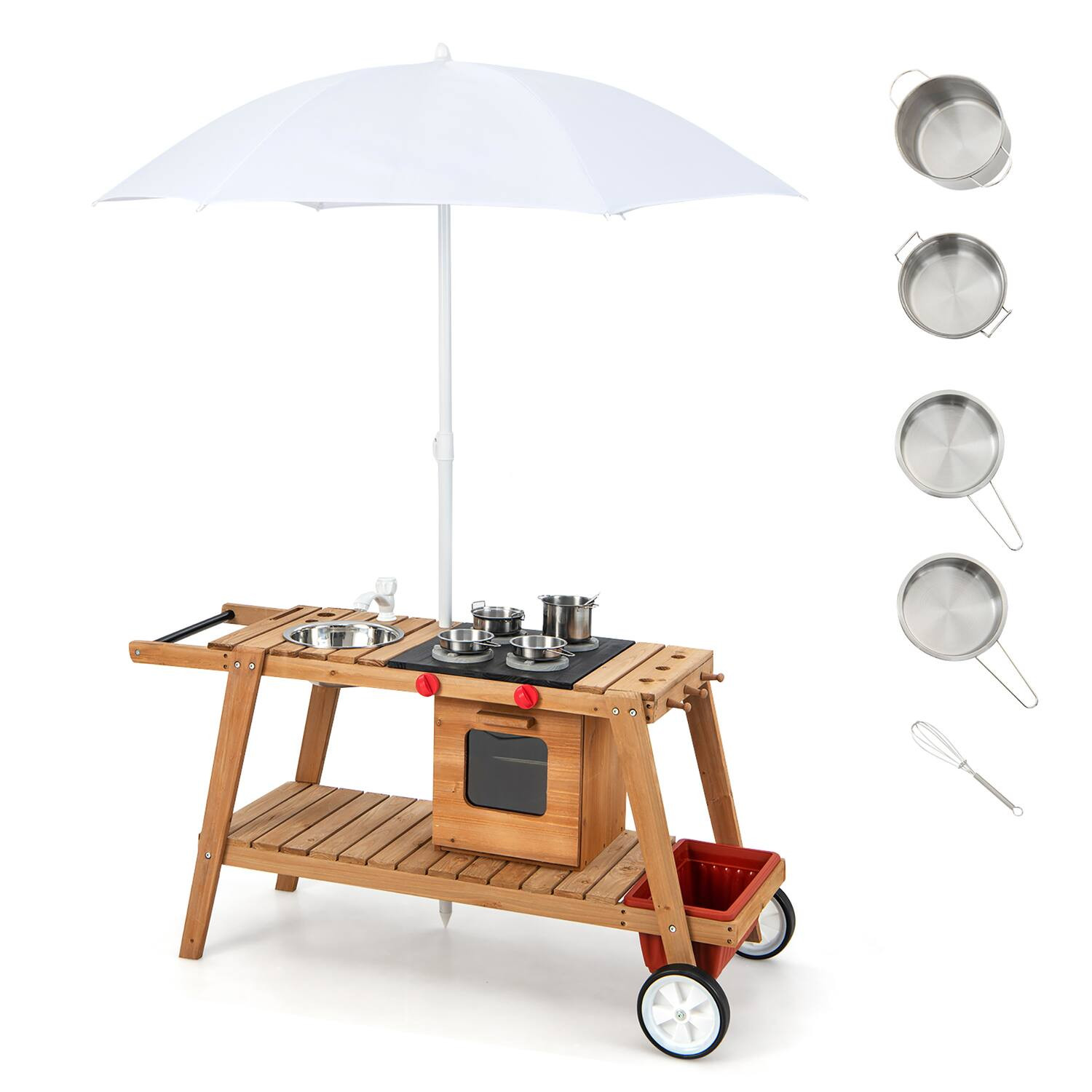 Costway - Kid's Play Trolley Outdoor Wooden Kids Play Cart with Sun Umbrella for Toddlers 3+ - White | Best Buy U.S.
