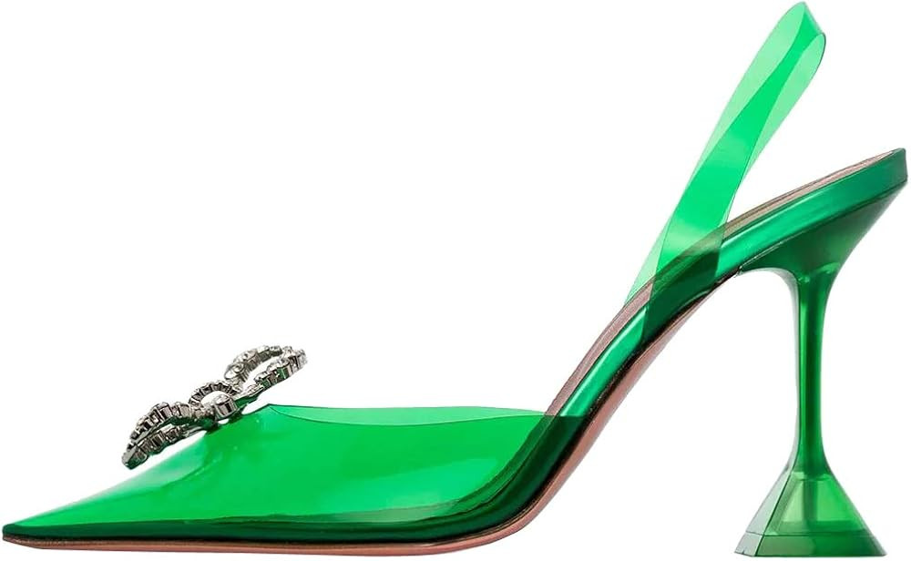 Women's Clear High Heel Sandals Transparent PVC Stilettos Pointed Toe Crystal Dress Pumps | Amazon (US)
