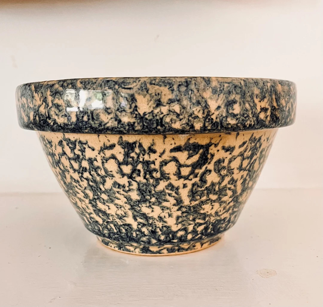 Vintage Blue Spongeware Bowl Pottery Mixing Bowl RPP Robinson Ransbottom 8 Inch Stoneware Mixing ... | Etsy (US)