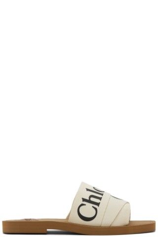 Chloé - Off-White Woody Flat Mules | SSENSE