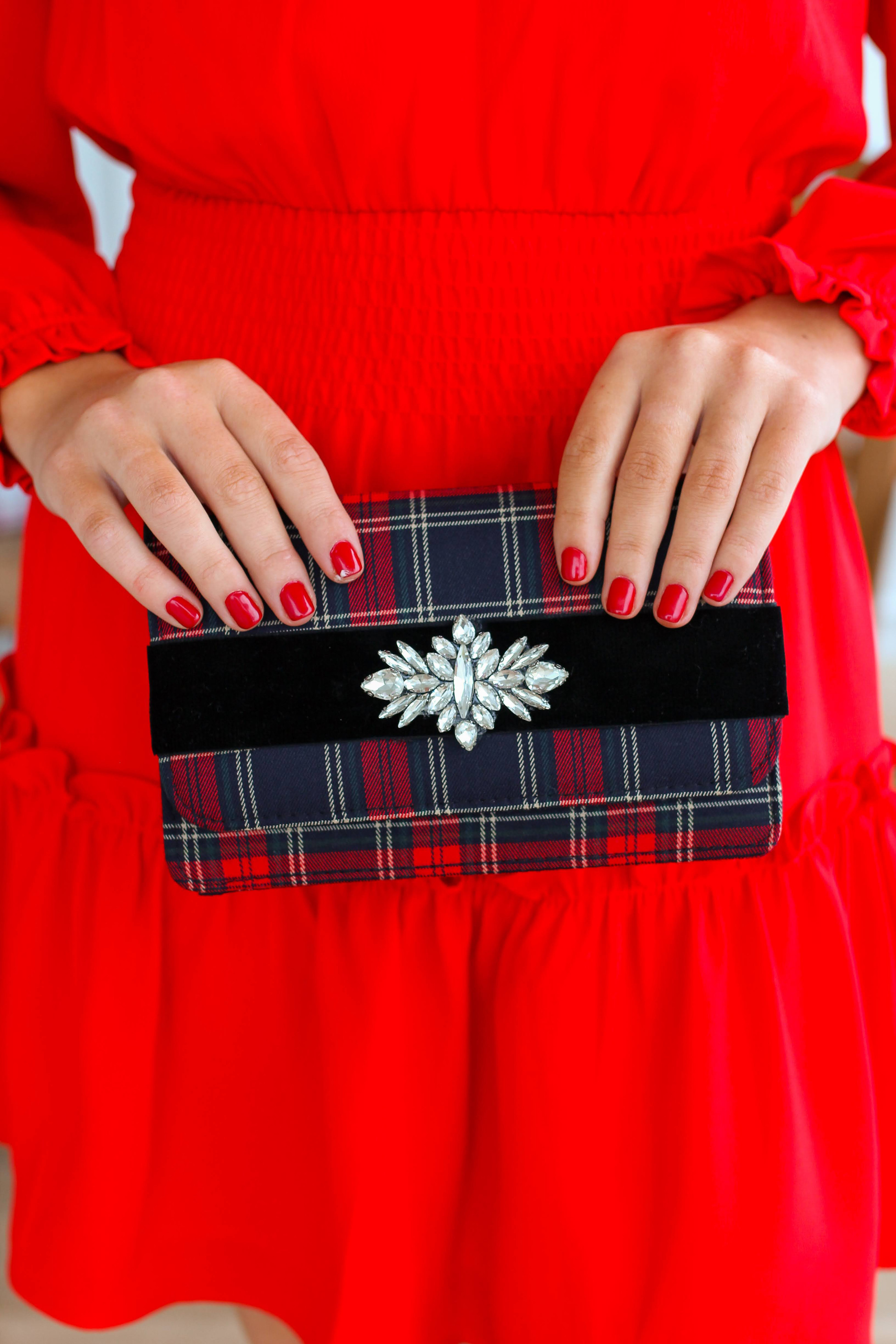 Ruby Red Plaid - Black Velvet Rhinestone Rhombus | Lisi Lerch Inc