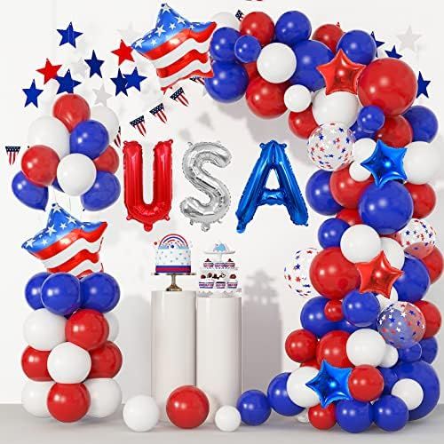 136pcs Red White and Blue Balloons Garland Arch Kit, 4th of July Balloons Decorations Star Confetti  | Amazon (US)