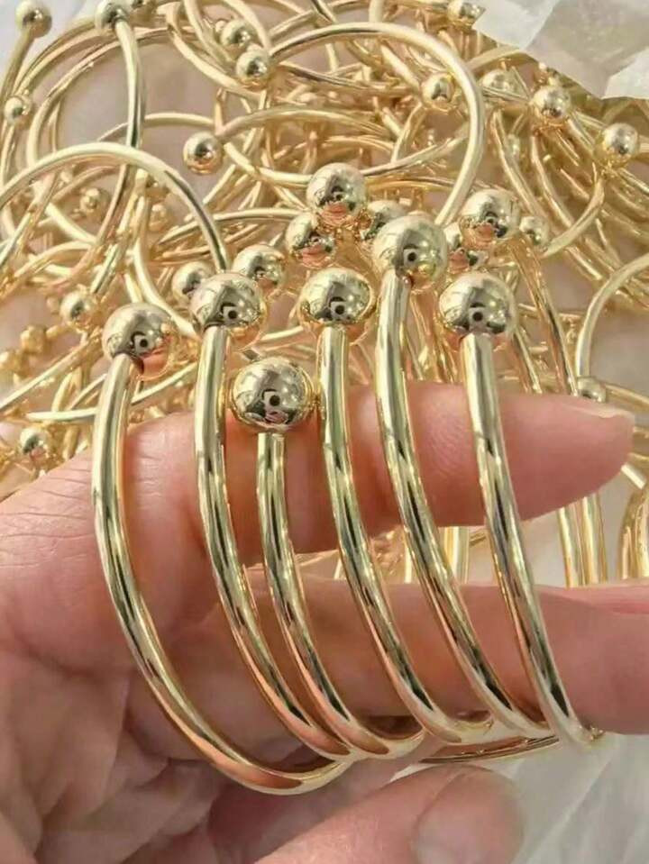 5pcs/10pcs Retro Boho Thick Bangles, 10mm Ball Silvery Bangles Bracelet, Boho Stacking Bangles, H... | SHEIN