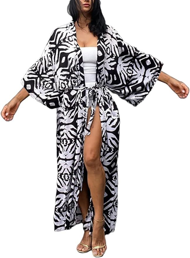 Bsubseach Women's Sexy Fashion Loose Bikini Swimwear Cover Up Long Kimono Cardigan | Amazon (US)