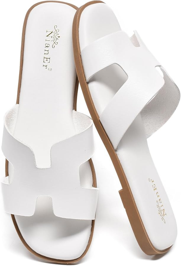 NianEr Womens Microfiber Leather Comfort Foam Support H Sandals Square Toe Dress Dressy Slip On C... | Amazon (US)