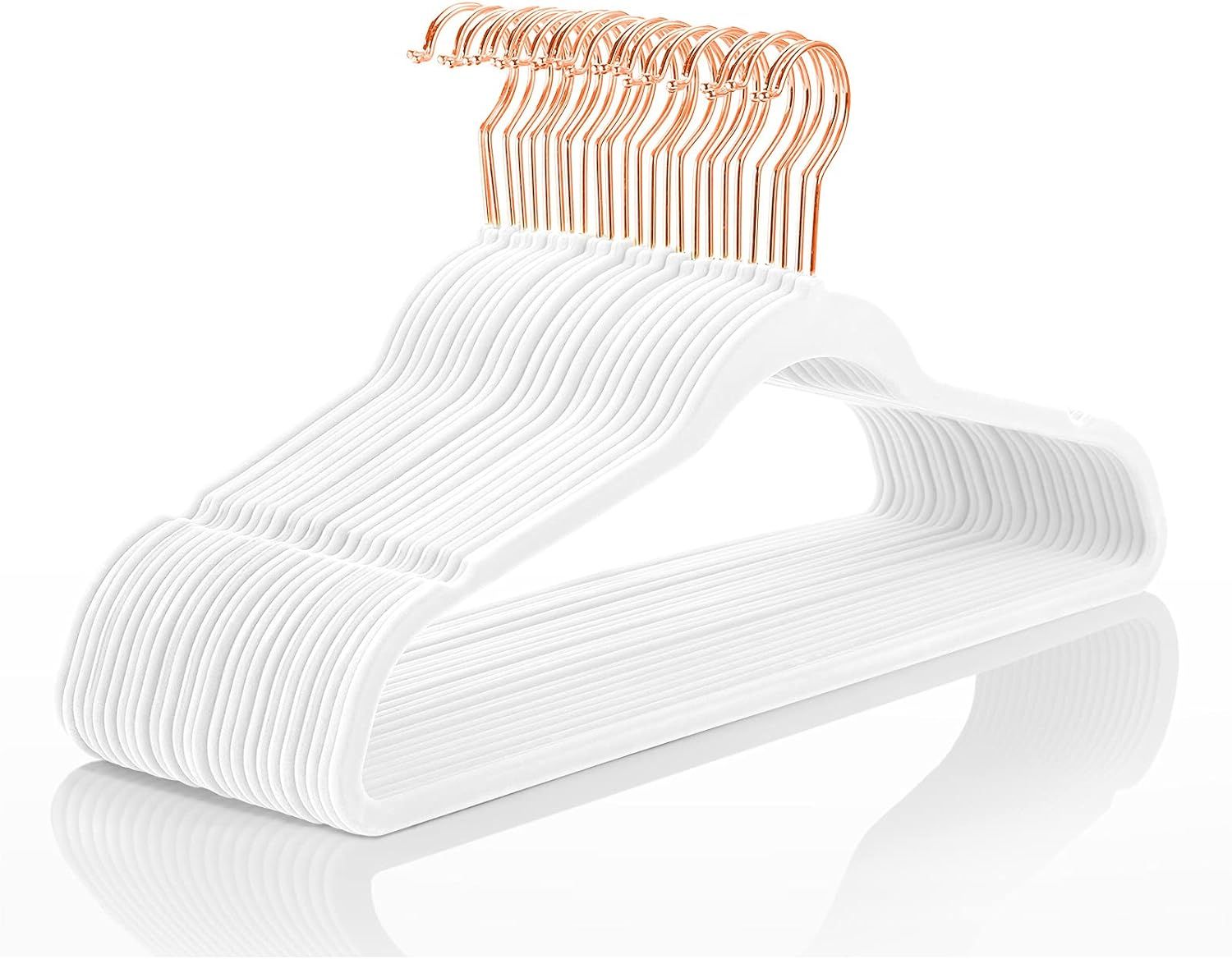 MIZGI Premium Velvet Hangers (Pack of 30) Heavyduty - Non Slip Velvet Suit Hangers White - Copper... | Amazon (US)