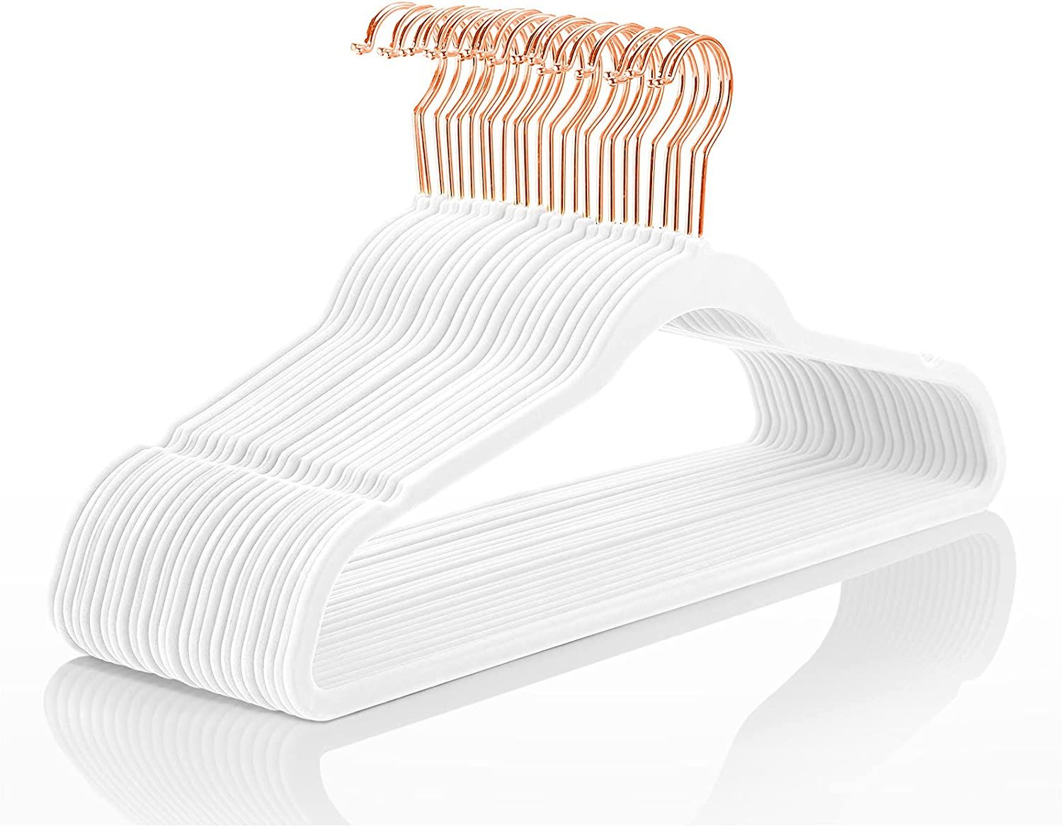 MIZGI Premium Velvet Hangers (Pack of 30) Heavyduty - Non Slip Velvet Suit Hangers White - Copper... | Amazon (US)