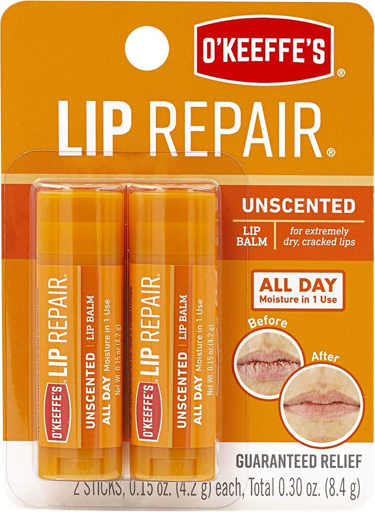 O'Keeffe's Unscented Lip Repair Lip Balm for Dry, Cracked Lips, Stick, Twin Pack | Amazon (US)