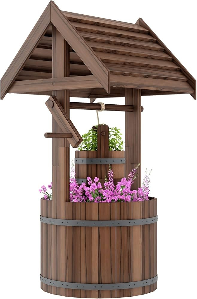 Outsunny Wooden Wishing Well Planter with Adjustable Hanging Bucket, Rustic Wishing Well Outdoor ... | Amazon (CA)