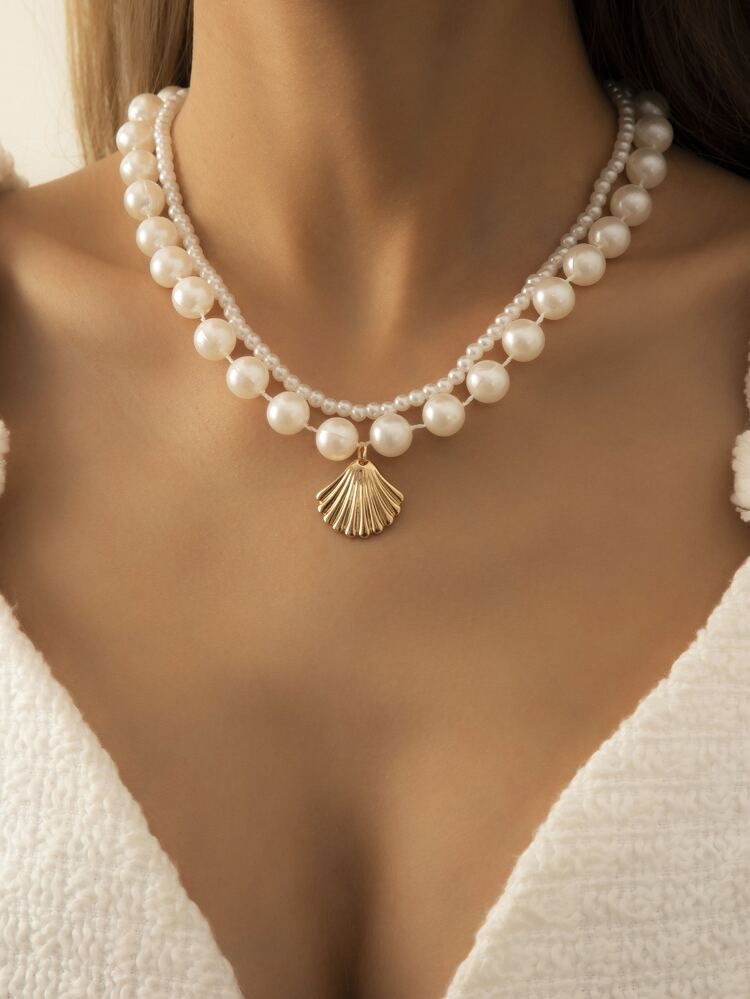 Shell Charm Faux Pearl Necklace | SHEIN
