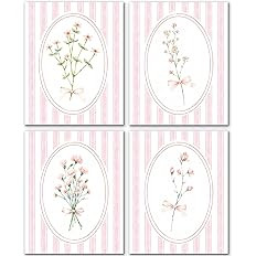 JINYO Pink Bow Wildflower Floral Wall Art Prints Set of 4, Wildflower Nursery Decor, Cottagecore ... | Amazon (US)