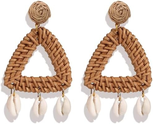 Boho Raffia Earrings for Women, Handmade Woven Straw Statement Dangle Earrings Lightweight Summer... | Amazon (US)