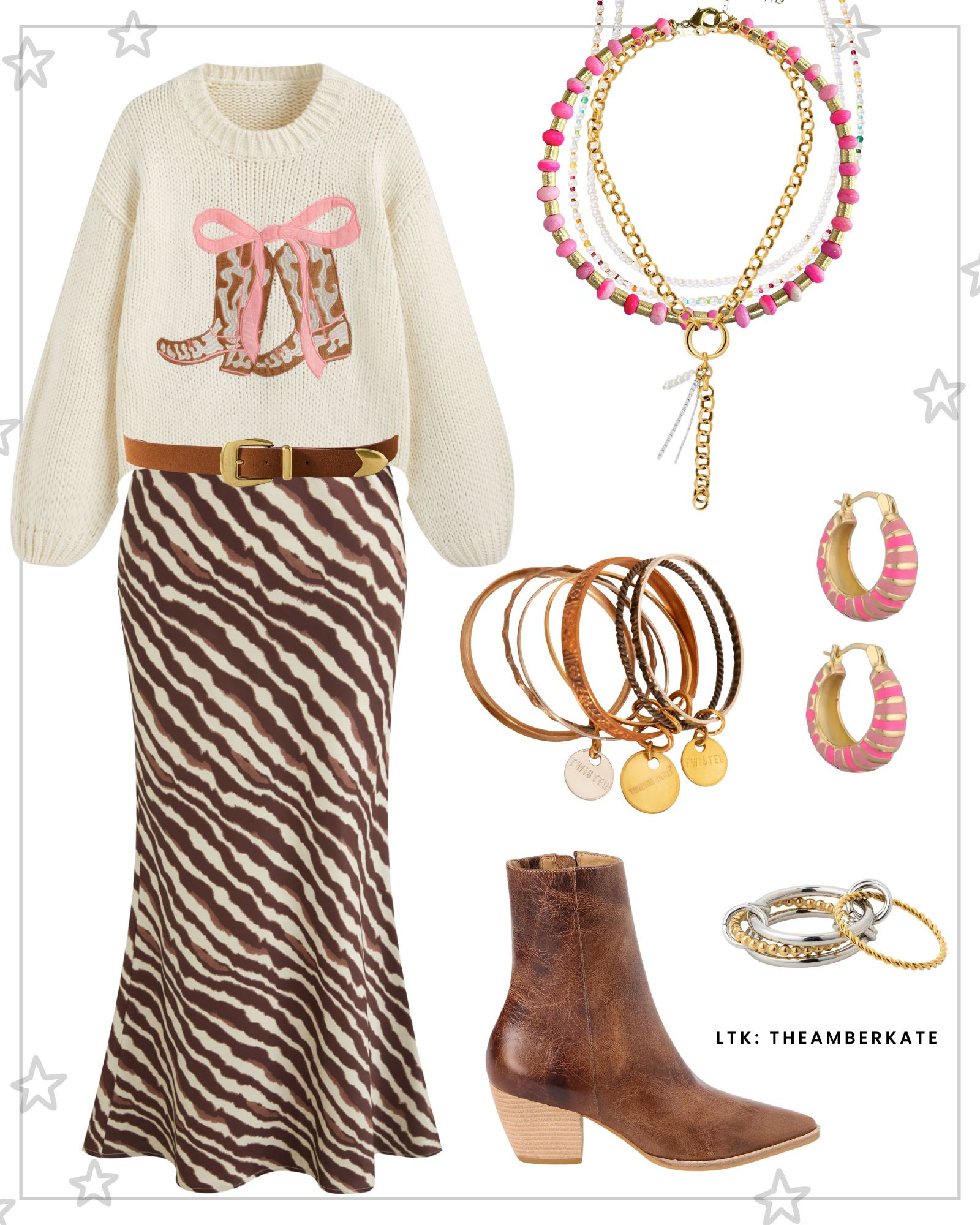 Bow cowboy boots sweater with zebra maxi skirt 

#LTKWorkwear