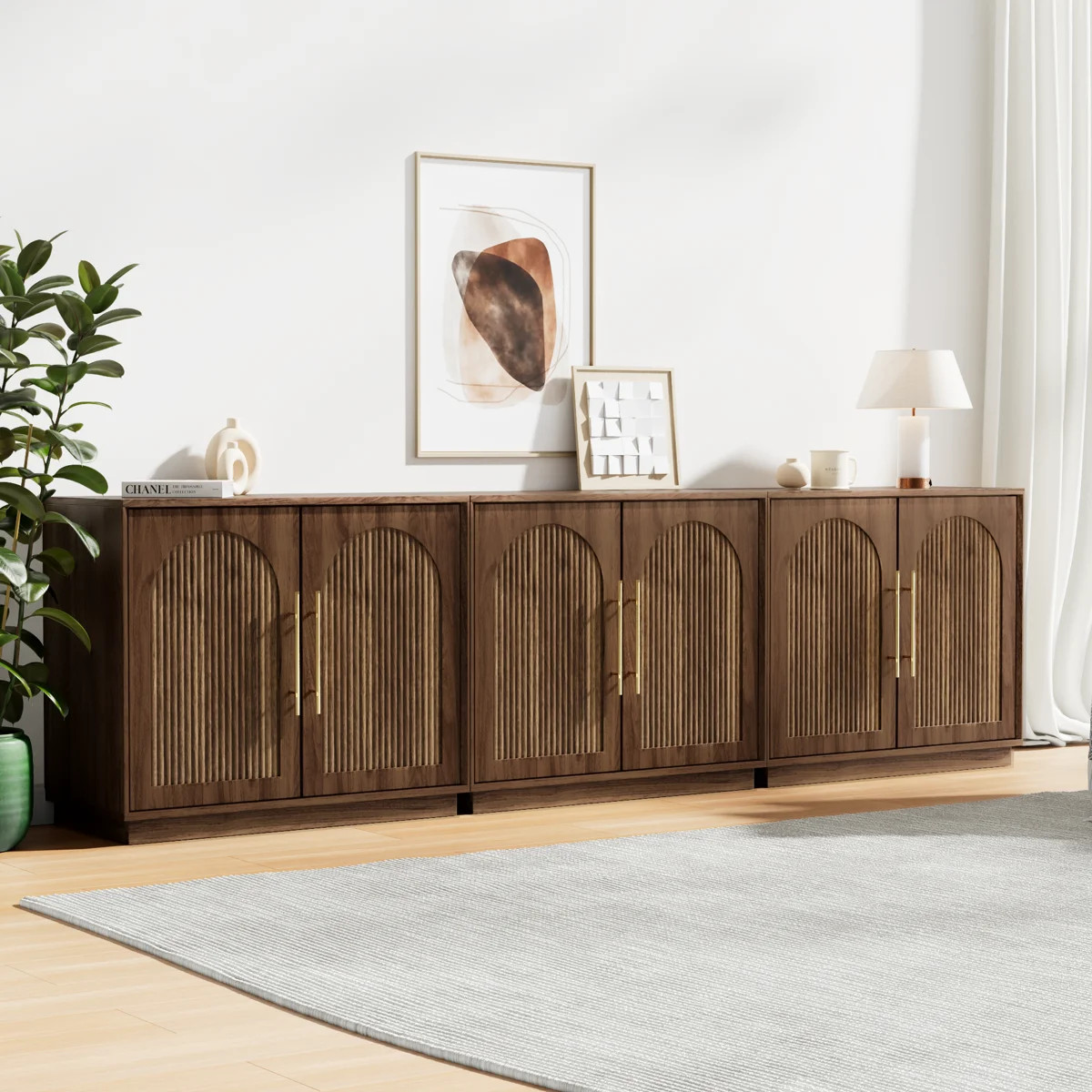 Modern Buffet Cabinet with Storage, 94.5\u201dSideboard Cabinet with Fluted Arched Doors & Adjust... | Wayfair North America