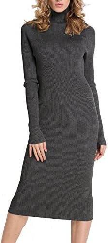 Rocorose Women's Turtleneck Ribbed Elbow Long Sleeve Knit Sweater Dress | Amazon (US)