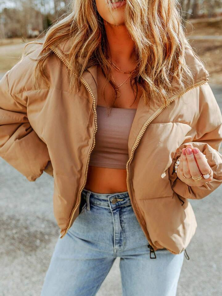 DOKOTOO Zip Up Drop Shoulder Puffer Coat | SHEIN