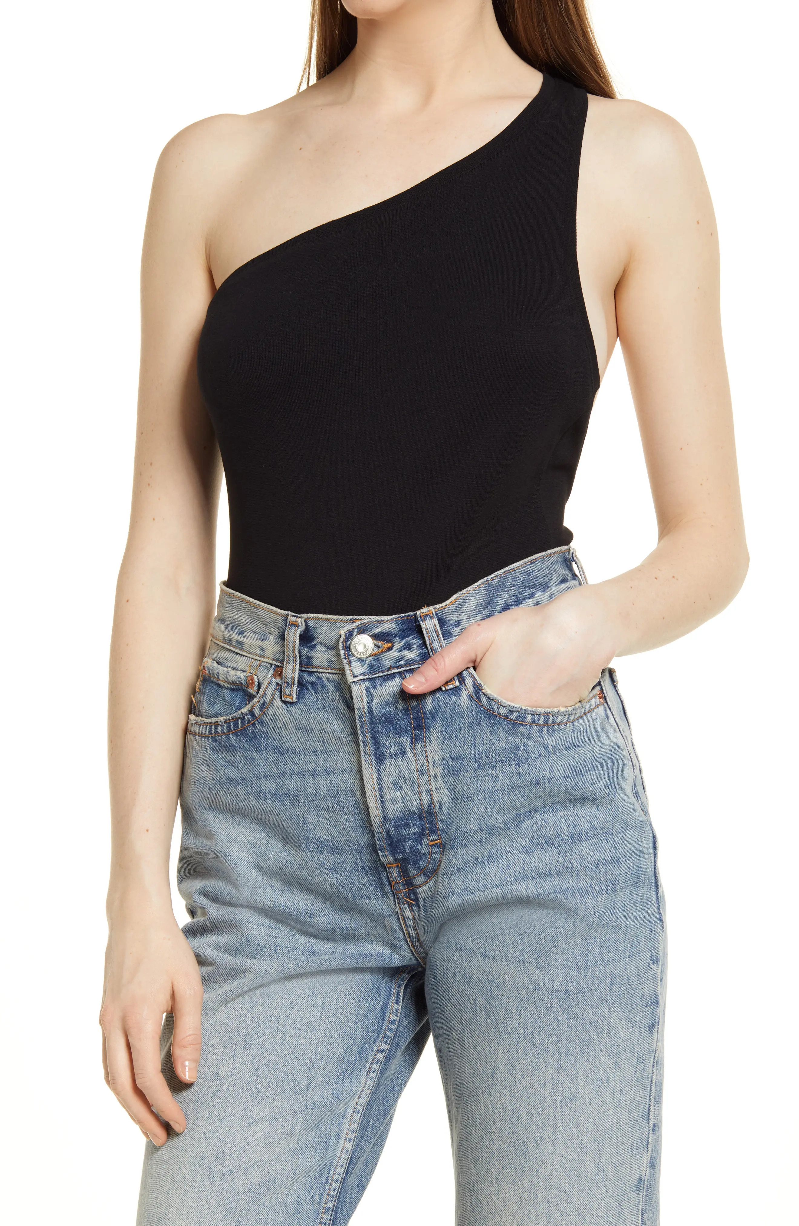 Topshop One-Shoulder Bodysuit in Black at Nordstrom, Size X-Small | Nordstrom