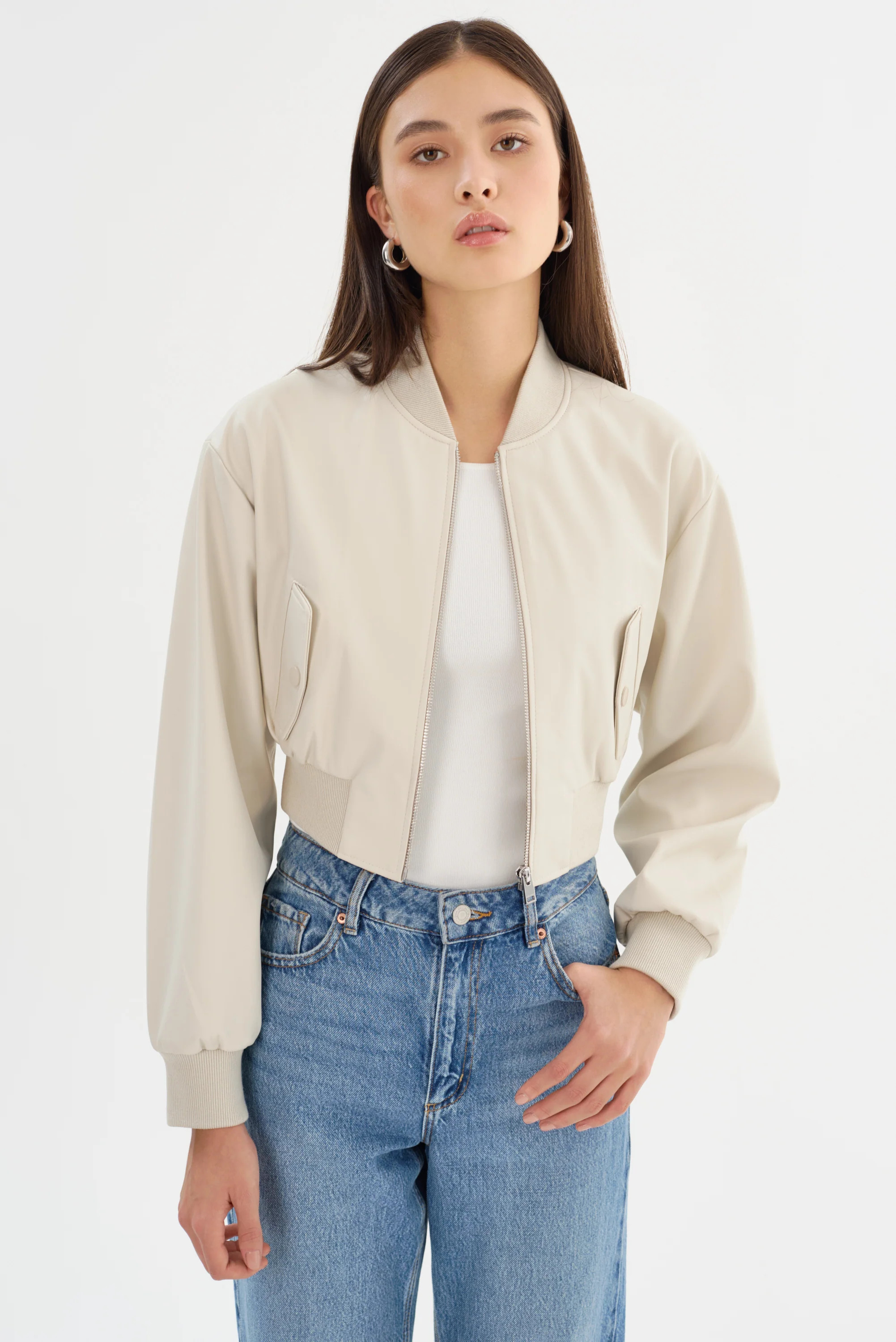 EVELIN | Faux Leather Cropped Bomber | LAMARQUE