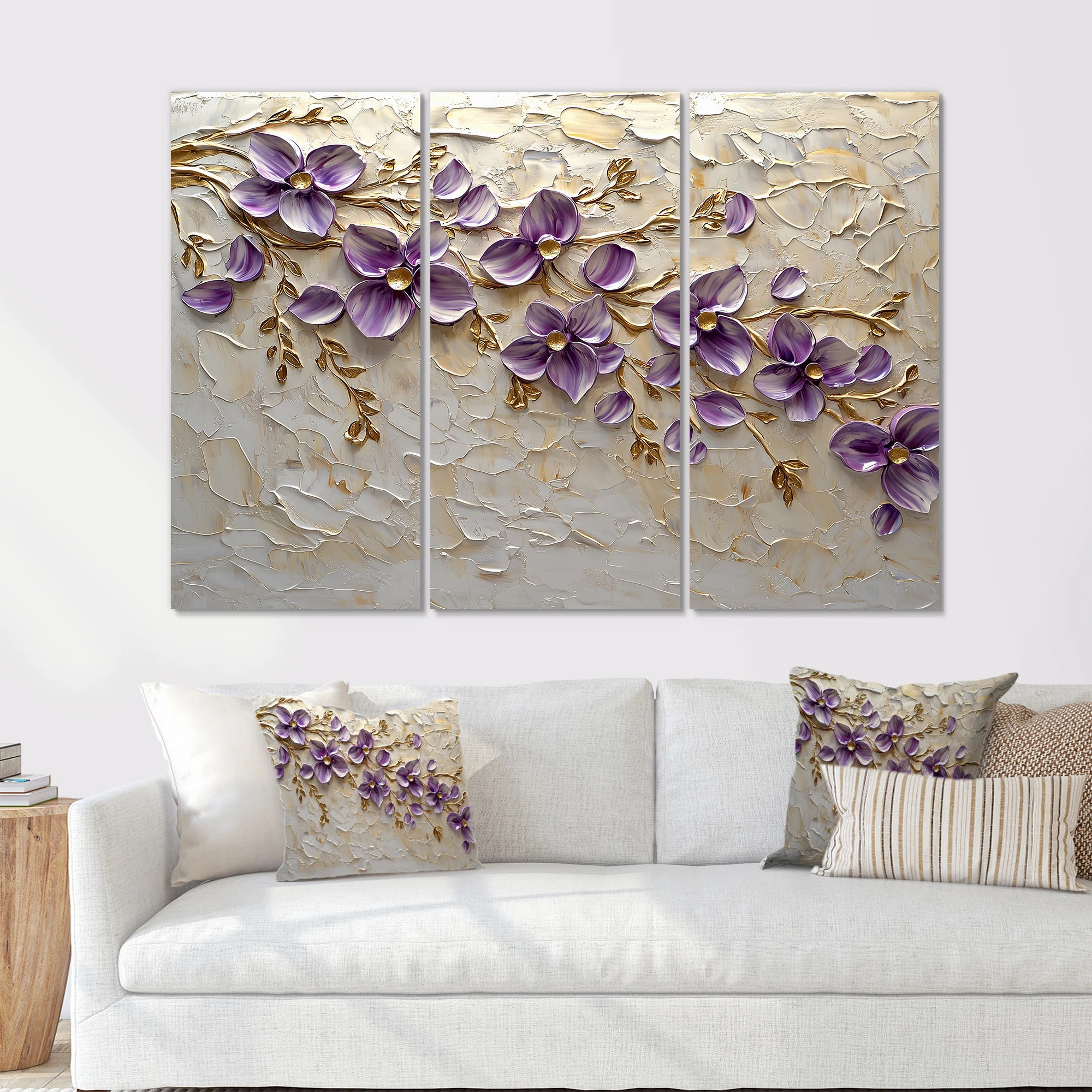 Purple Lilac Golden Flowers Melody I - Lilacs Wall Art Living Room Set | Wayfair North America