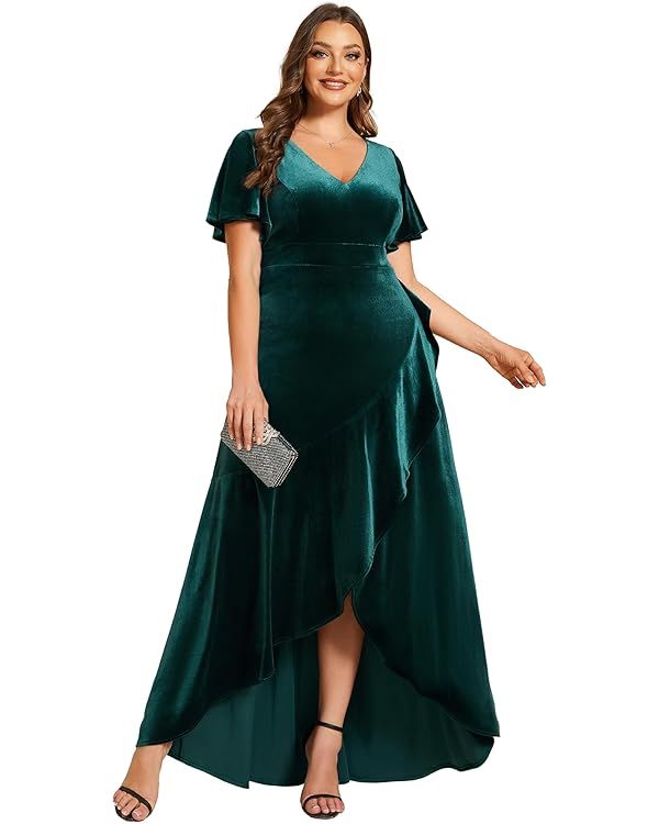 Ever-Pretty Women's Vintage Plus Size Ruffles Hemline Velvet Wedding Guest Dress 02041-DA | Amazon (US)