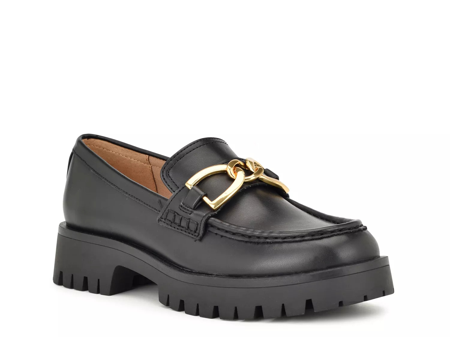Nine West Gables Loafer | Women's | Black Matte/Gold | Size 12 | Loafers | Lug | DSW