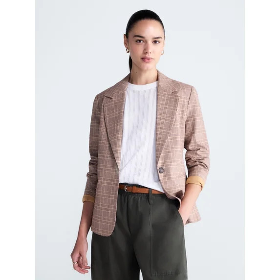Free Assembly Women's and Women's Plus The Belmont Plaid Single Breasted Blazer, Sizes XS-4X | Walmart (US)
