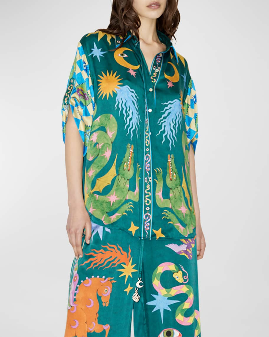 ALEMAIS Guardian Oversized Printed Silk Shirt | Neiman Marcus