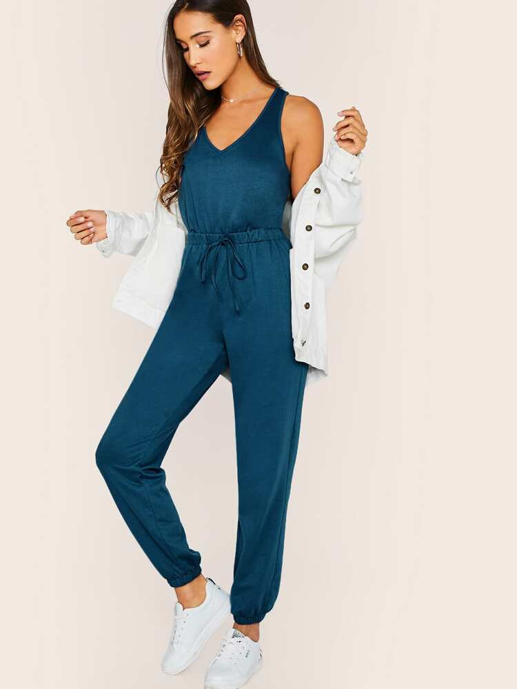 SHEIN Cross Wrap Back Tie Waist Tank Jumpsuit | SHEIN