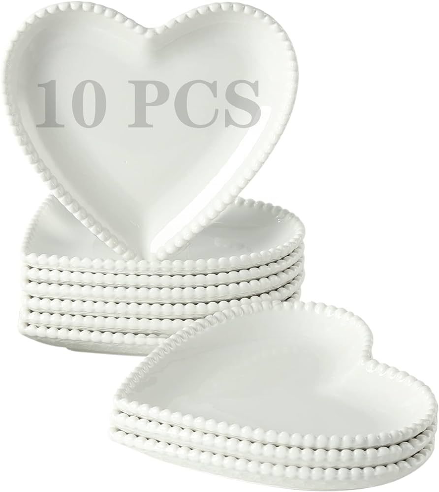 6.3 Inch Porcelain Appetizer Plates Set of 10, Heart Shape Small Dinner Plates, White Dessert Sal... | Amazon (US)