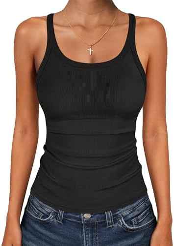 ANRABESS Tank Top for Womens Summer 2026 Scoop Neck Sleeveless Ribbed Knit Workout Basic Tees Sli... | Amazon (US)