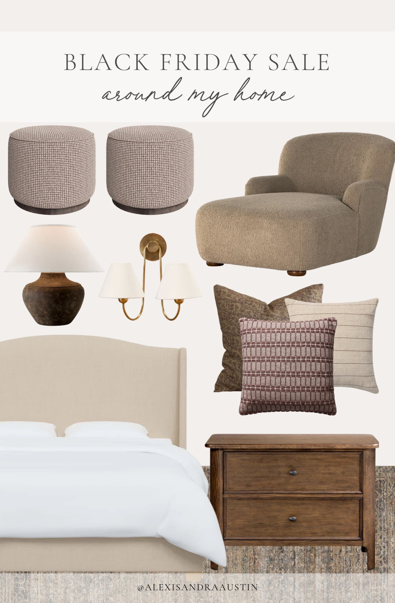 Black Friday sale favorites around my home! Now is the time to save on furniture favorites, lighting, and decor details throughout my home.

Home finds, deal of the day, sale alert, collected style, Black Friday sale, Cyber Week, furniture deviates, neutral wood tones, upholstered bed, nightstand details, neutral area rug, chaise lounge, neutral throw pillow cover, ottoman details, table lamp, double wall sconce, Wayfair, Four Hands, Loloi, Rugs Direct, McGee and Co, shop the look!

#LTKHome #LTKCyberWeek #LTKSaleAlert