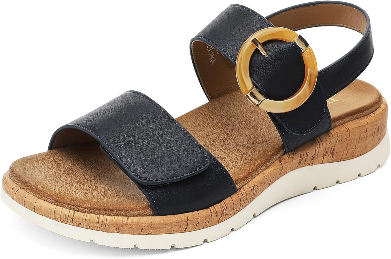 UBFEN Womens Flat Sandals Arch Support Open Toe Walking Comfy Casual Low Wedge Summer Shoes | Amazon (US)