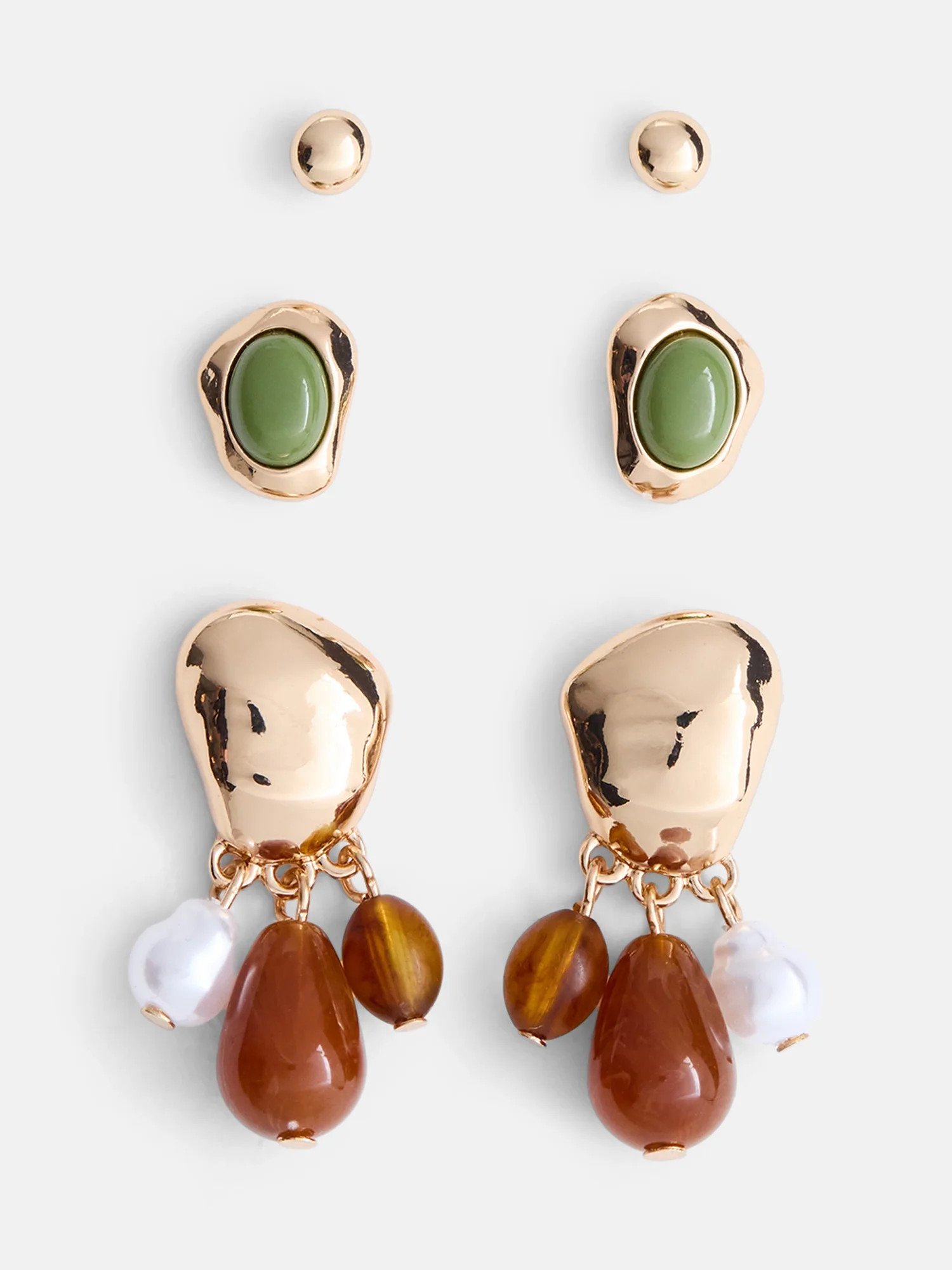 Scenario Women's Gold-Tone Stud and Drop Earrings Set, 3-Pair | Walmart (US)