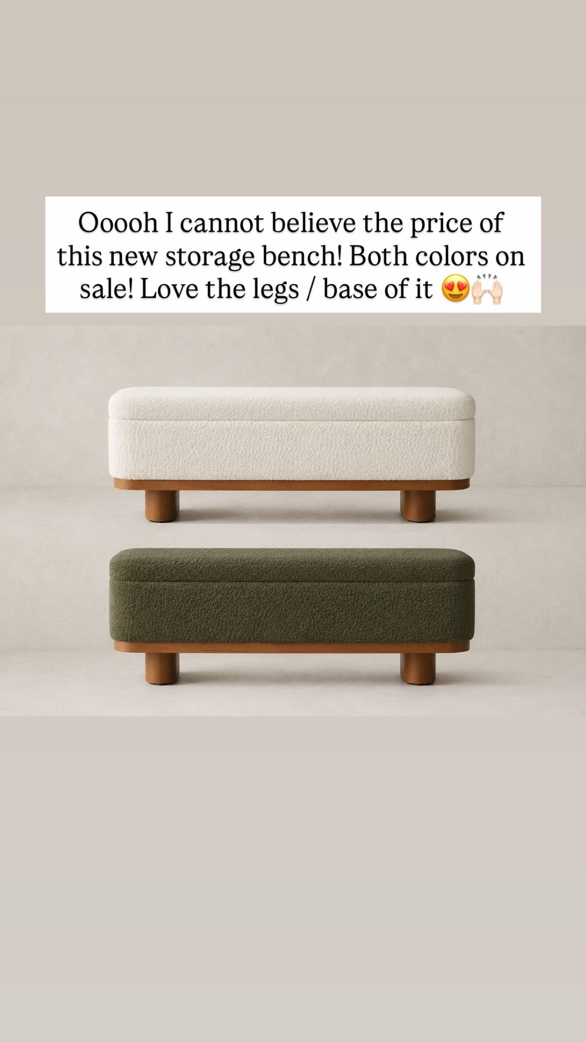 Ooooh I cannot believe the price of this new storage bench! Both colors on sale! Love the legs / base of it 😍🙌🏻