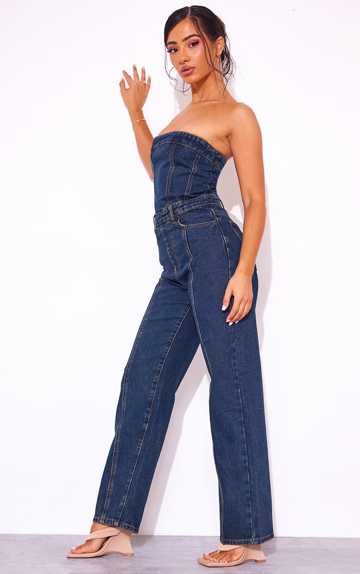 Petite Vintage Wash Bandeau Denim Jumpsuit | PrettyLittleThing US