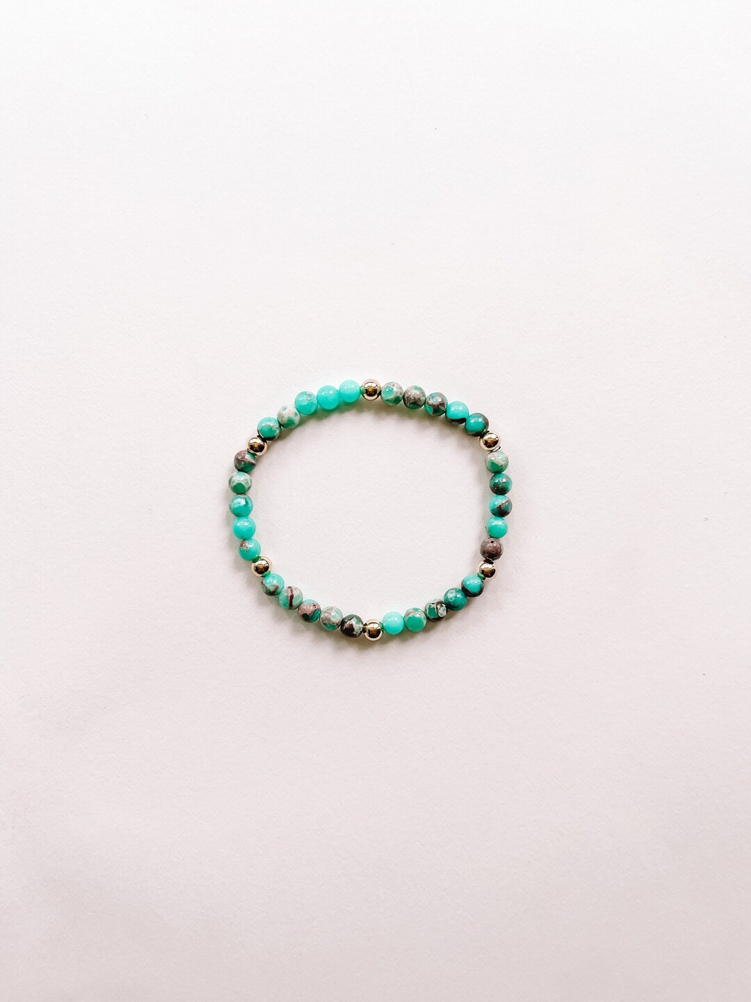 Turquoise and Gold Bead Stretchy Bracelet Mothers Day Gift - Etsy | Etsy (US)