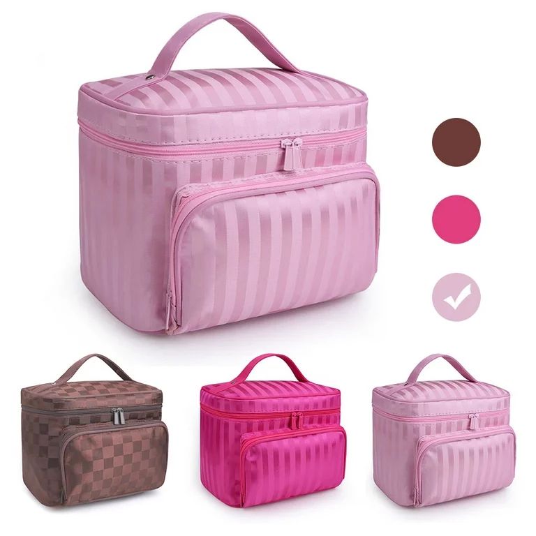 SUPTREE Makeup Bag Travel Cases Cosmetic Bag with Handle for Women Men Travel Organizers Pink | Walmart (US)