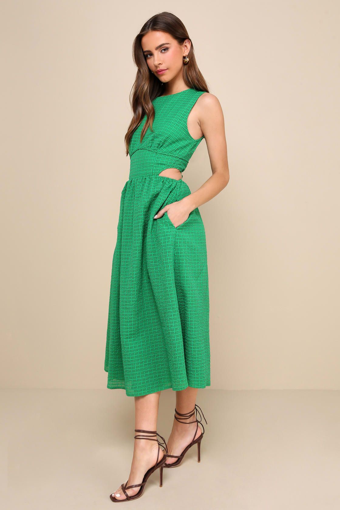 Charm and Confidence Green Cutout Midi Dress With Pockets | Lulus