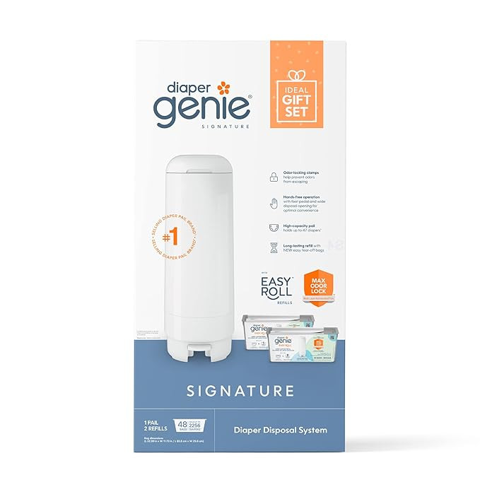 Diaper Genie Signature Gift Set | Includes Easy Roll Refill with 48 Bags | Holds Up to 2256 Newbo... | Amazon (US)
