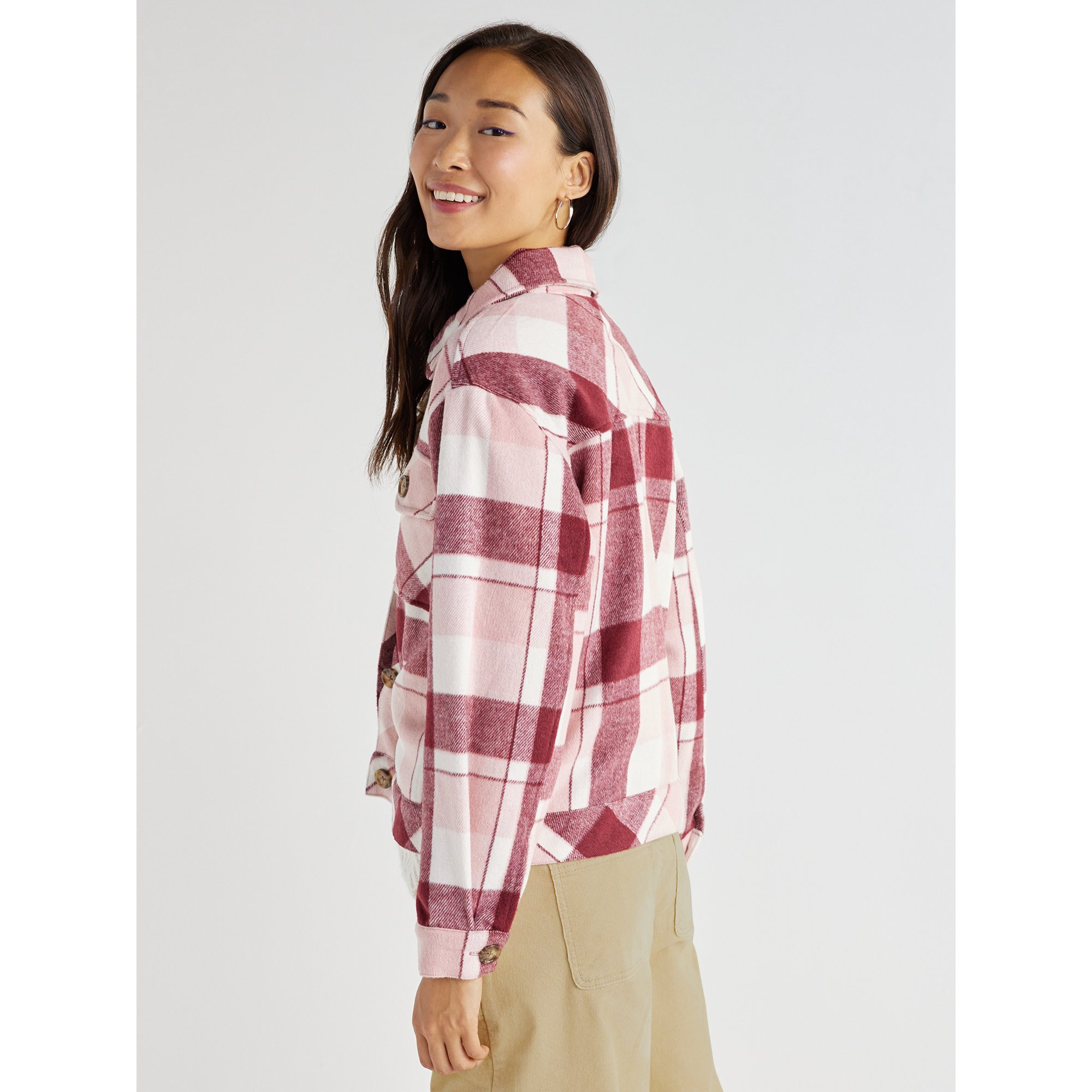 Time and Tru Women’s Plaid Button Down Cropped Shacket, Sizes XS-XXXL - Walmart.com | Walmart (US)