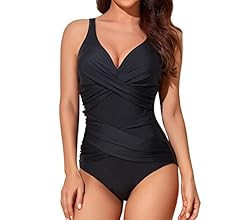 Smismivo Tummy Control Swimsuits for Women Slimming One Piece Bathing Suit Retro Ruched Push Up V... | Amazon (US)