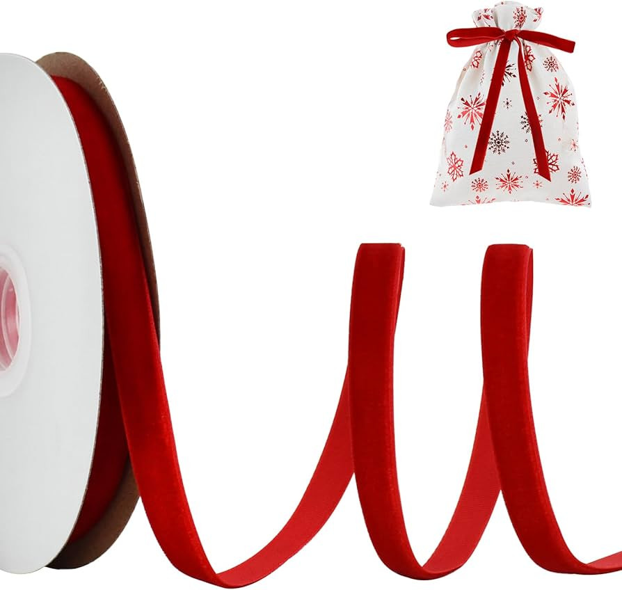 TONIFUL Red Velvet Ribbon 3/8 Inch x 25yds, Vintage Velvet Ribbons, for Christmas Wreath Decorati... | Amazon (US)