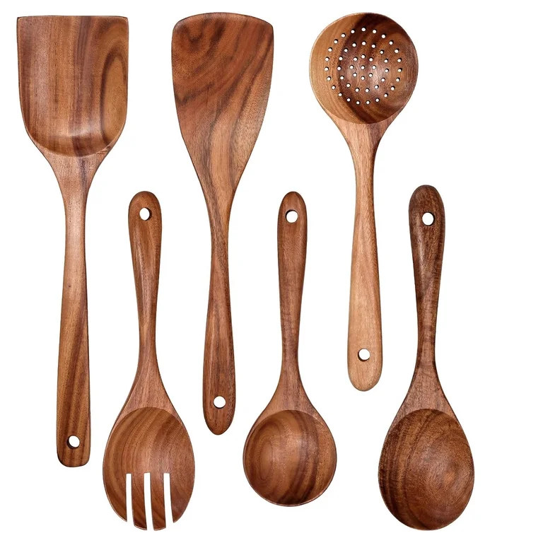 Behome 6pcs Wooden Kitchen Utensil Set, Non-Stick Cooking Utensils Set with Ergonomic Handles, Wo... | Walmart (US)