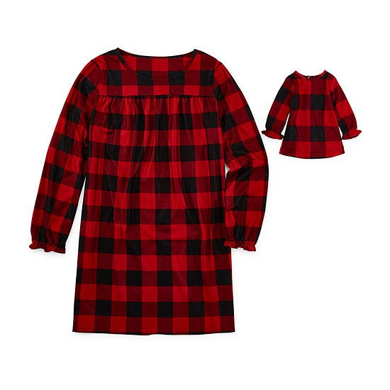 North Pole Trading Co. Buffalo Plaid Family Girls Flannel Nightgown Long Sleeve Crew Neck | JCPenney