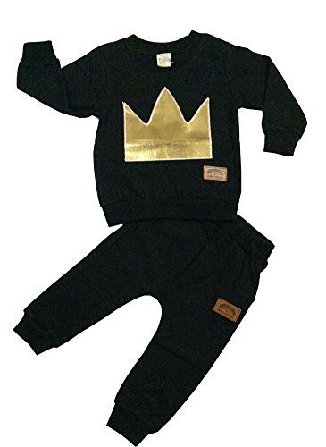 2Pcs/Set Newborn Baby Toddler Boys Clothes Crown Embroidery Long Sleeve +Tops Sweatsuit Pants (100) | Amazon (US)