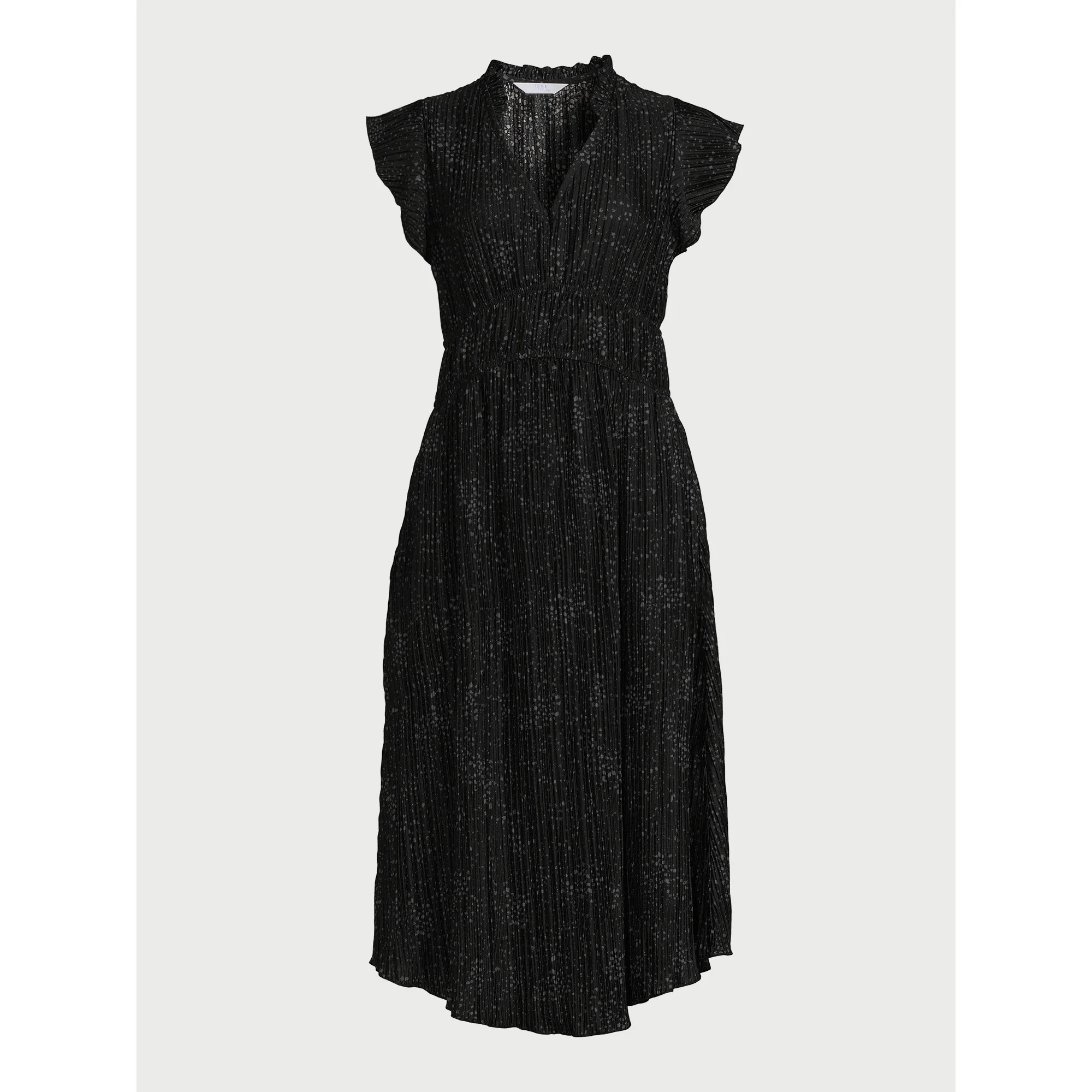 Time and Tru Women's Plisse Midi Dress with Flutter Sleeves, Sizes XS–XXXL | Walmart (US)
